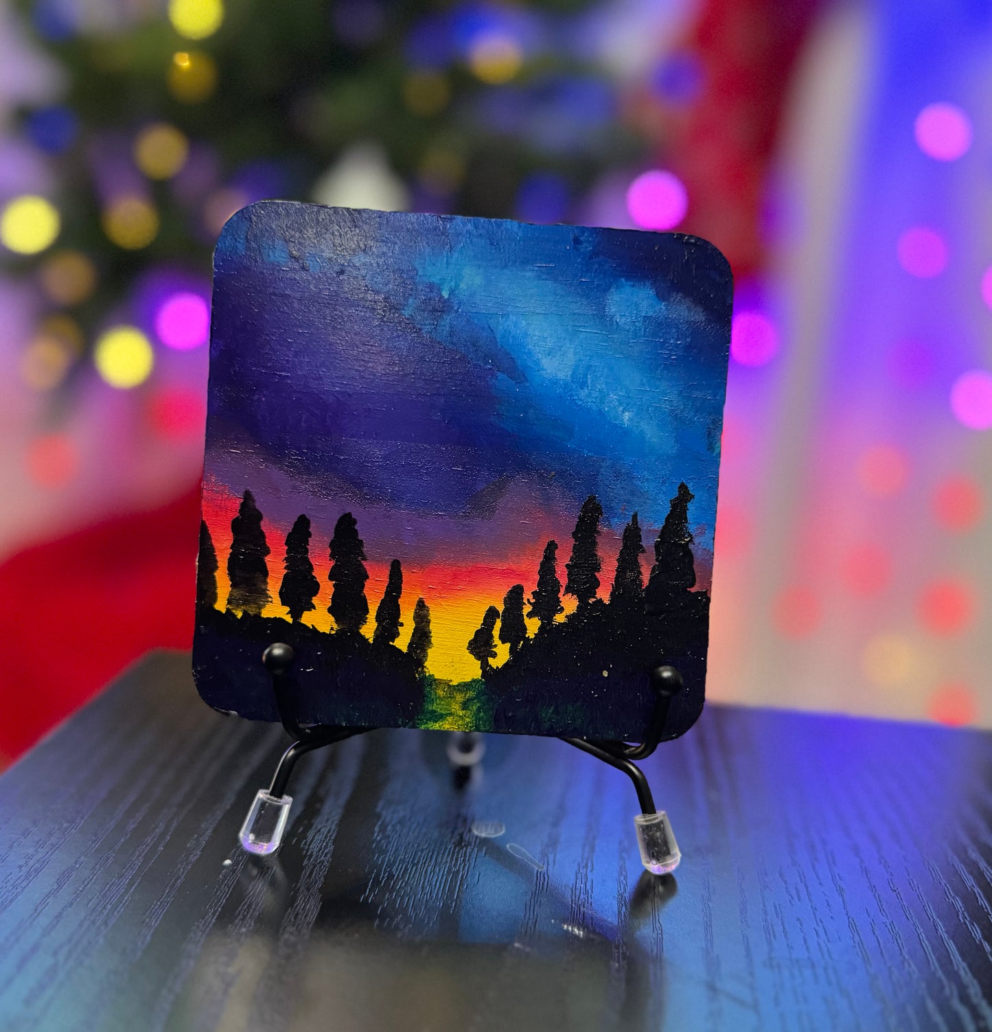 Evergreen Sunset Silhouette Coaster