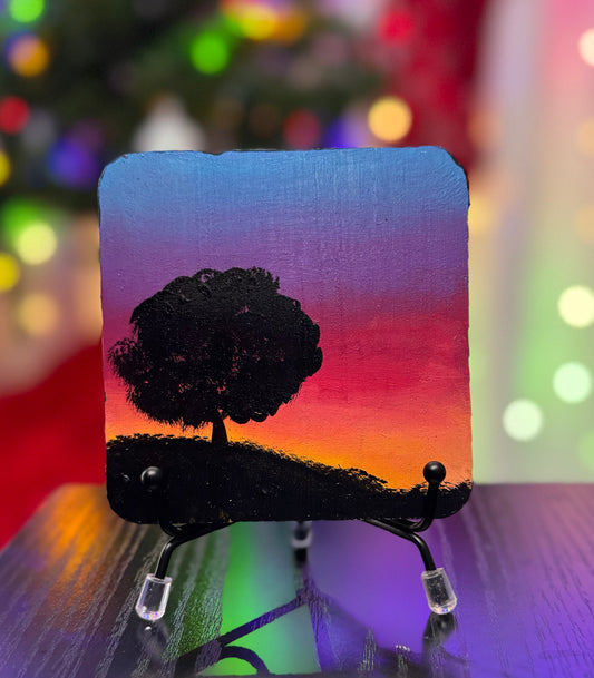 Tree in the Sunset Silhouette Coaster