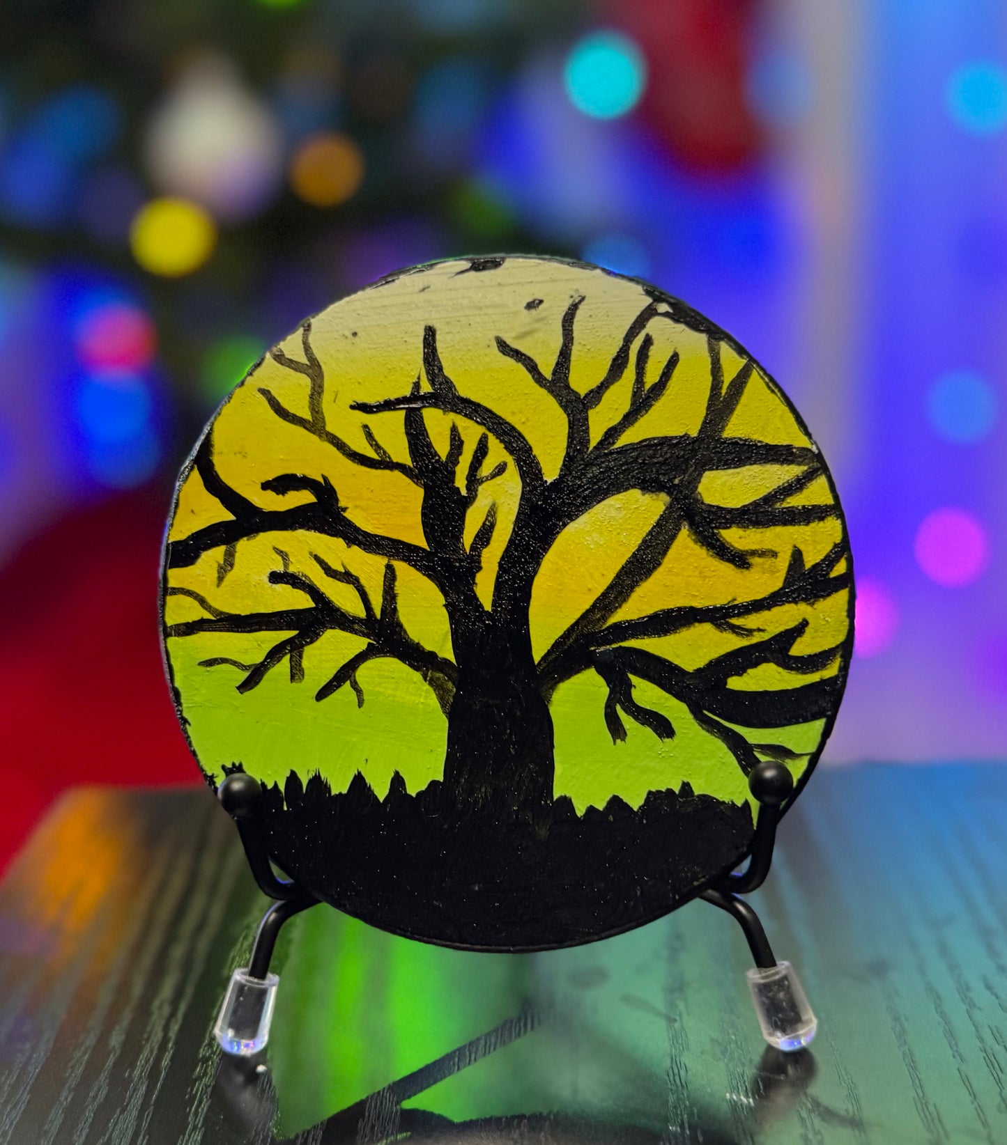 Dead Tree Green Sunset Silhouette Coaster