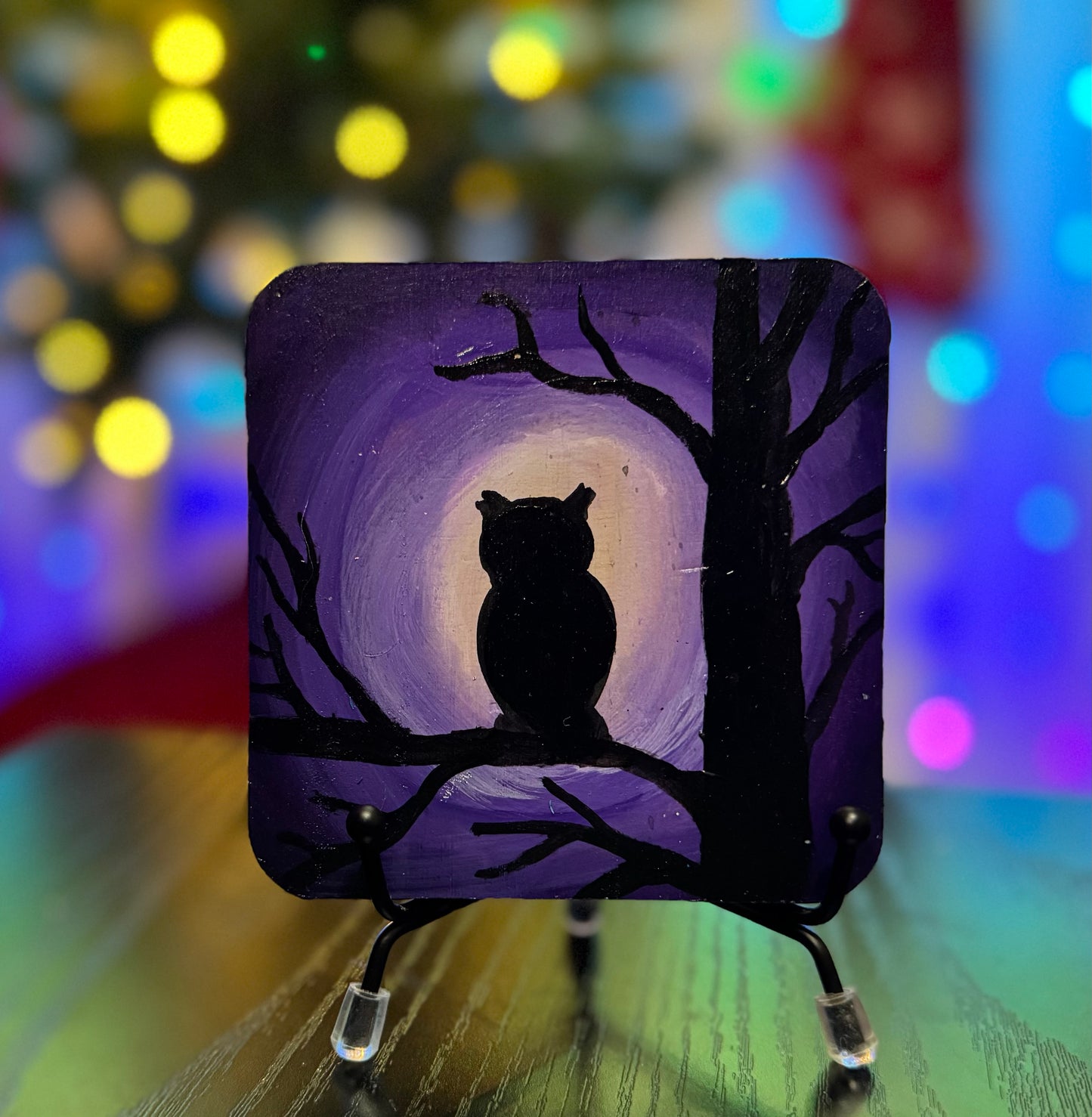 Purple Owl Silhouette Coaster